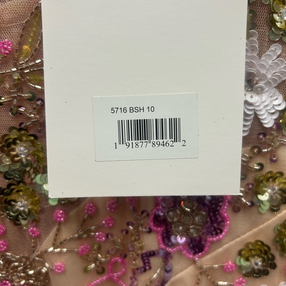 MAC DUGGAL 5716 NWT Pink Sequined Floral Long Sleeve High Neck Midi Dress - Picture 9 of 15